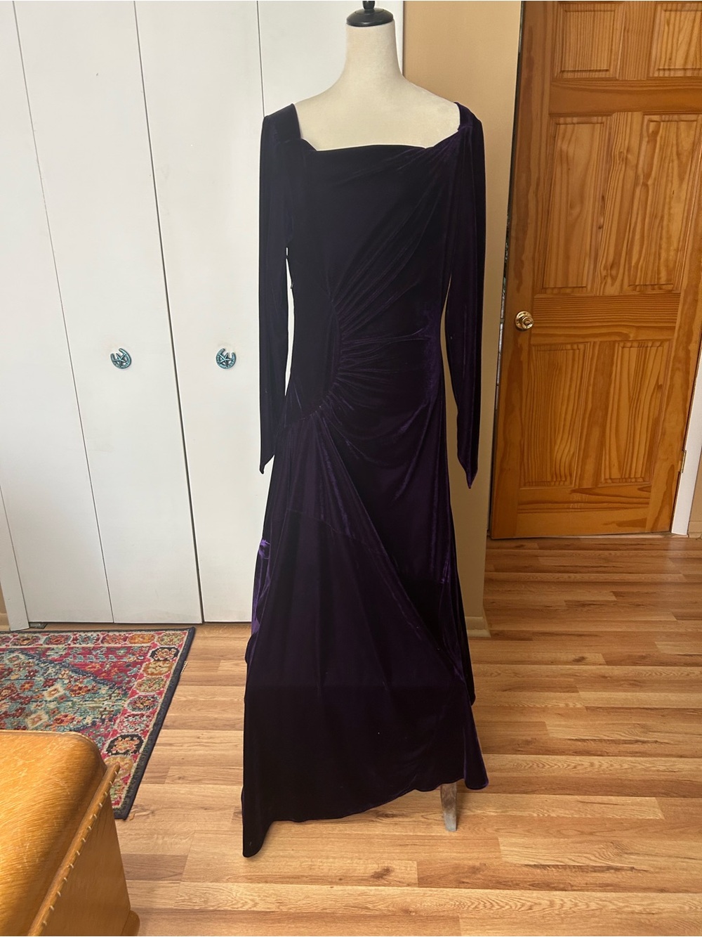 The Pyramid Collection Long-Sleeve Velvet Gown in Deep Purple